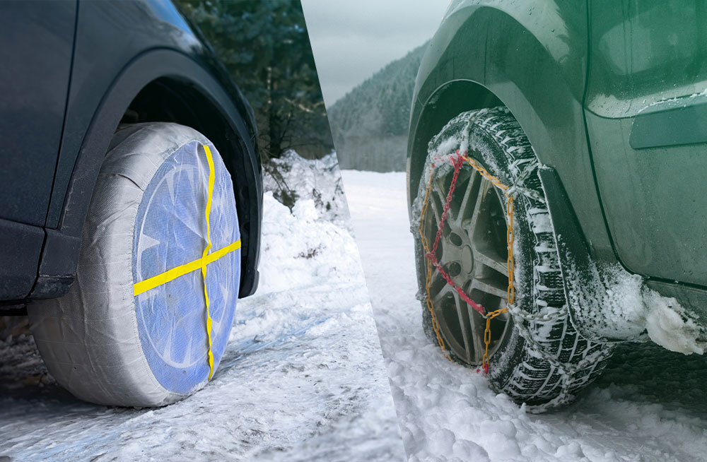 Chaînes et chaussettes à neige