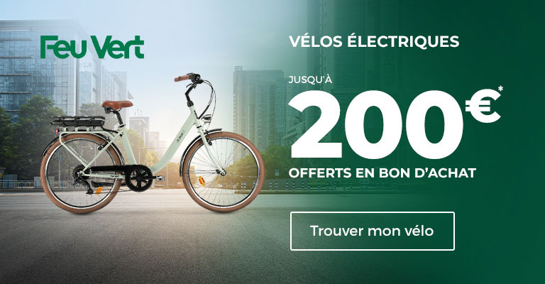 Jusqu'à 200€ offerts en bon d'achat les vélos électriques Feu Vert